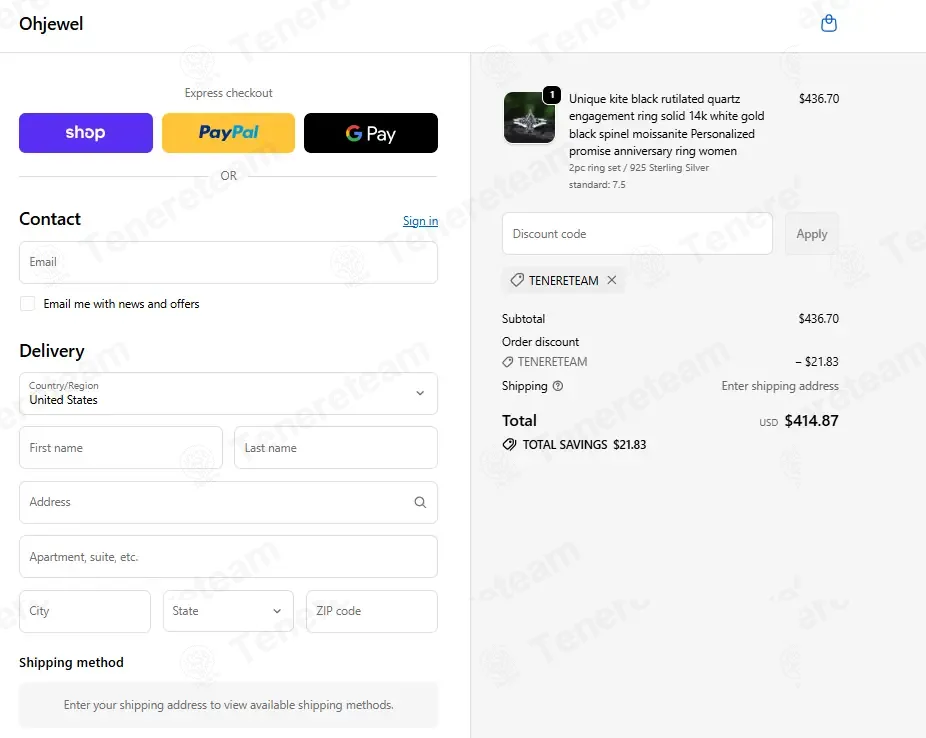 Ohjewel coupon code: 5% off with TENERETEAM. Tested and valid as 3 weeks ago.