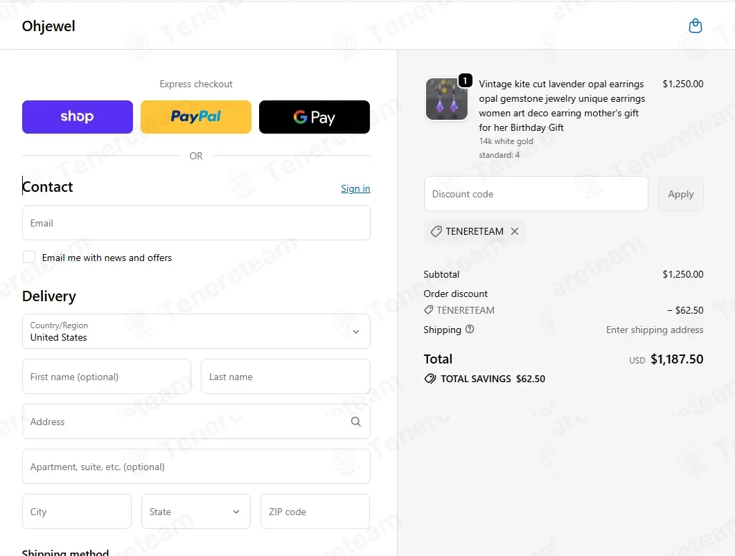 Ohjewel coupon code: 5% off with TENERETEAM. Tested and valid as 3 weeks ago.