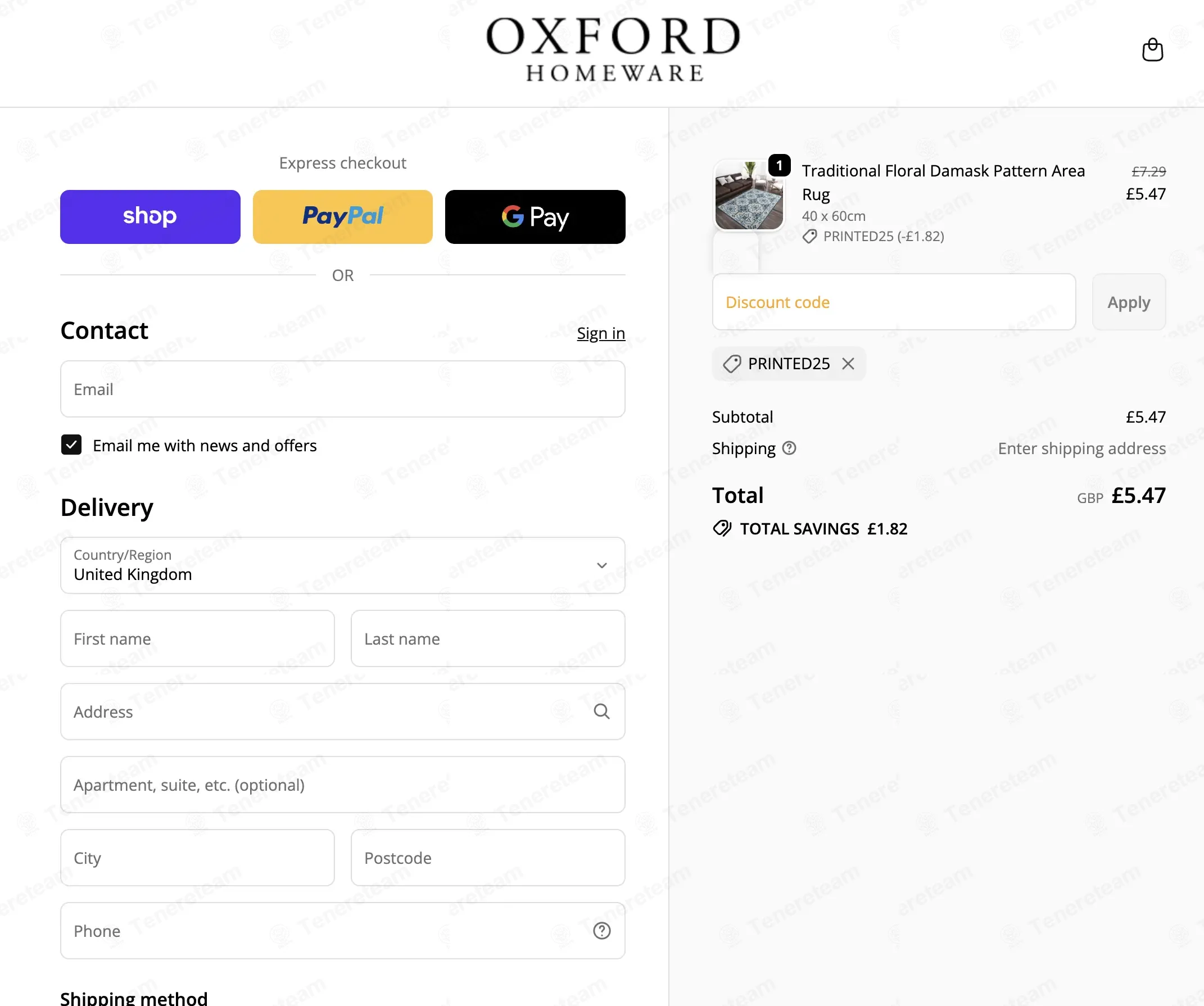 Oxford Homeware coupon code: 25% off with PRINTED25. Tested and valid as 3 weeks ago.