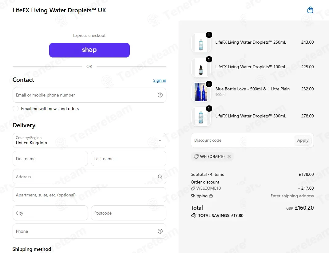 Life FX Living Water UK coupon code successfully applied at checkout