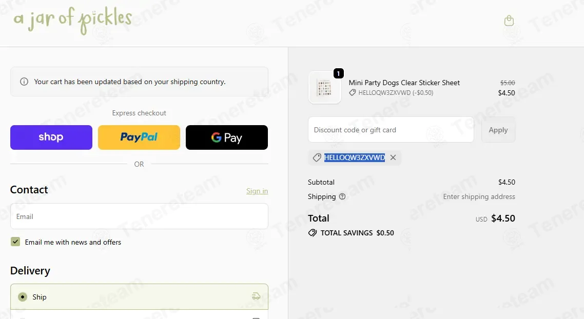 A Jar of Pickles coupon code: 10% off with HELLOQW3ZXVWD. Tested and valid as 10 months ago.