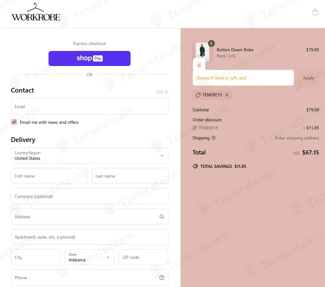 Workrobe coupon code: 15% off with TENERE15. Tested and valid as 9 months ago.