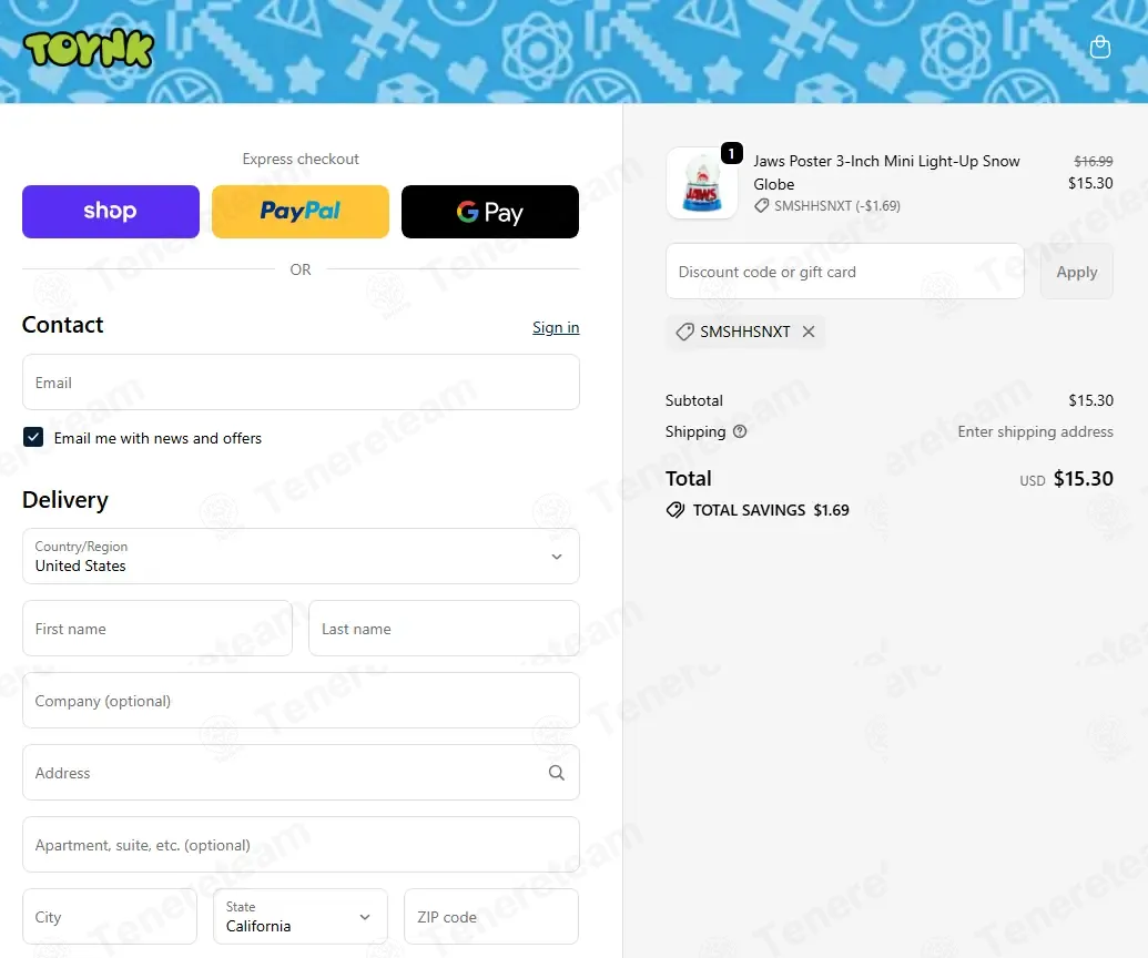 Toynk Toys coupon code: 10% off with SMSHHSNXT. Tested and valid as 3 weeks ago.