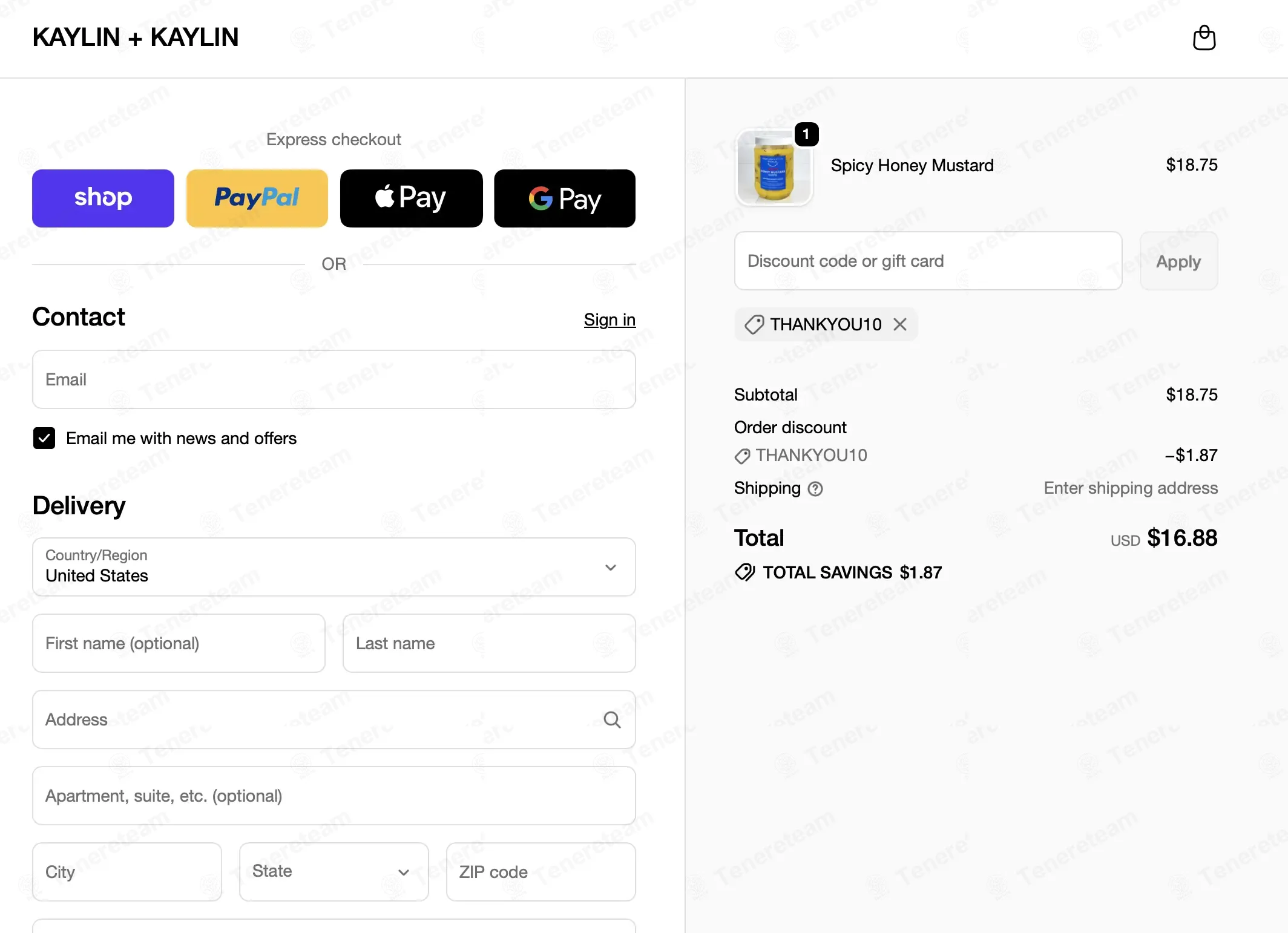 Kaylin and Kaylin coupon code: 10% off with THANKYOU10. Tested and valid as 1 month ago.