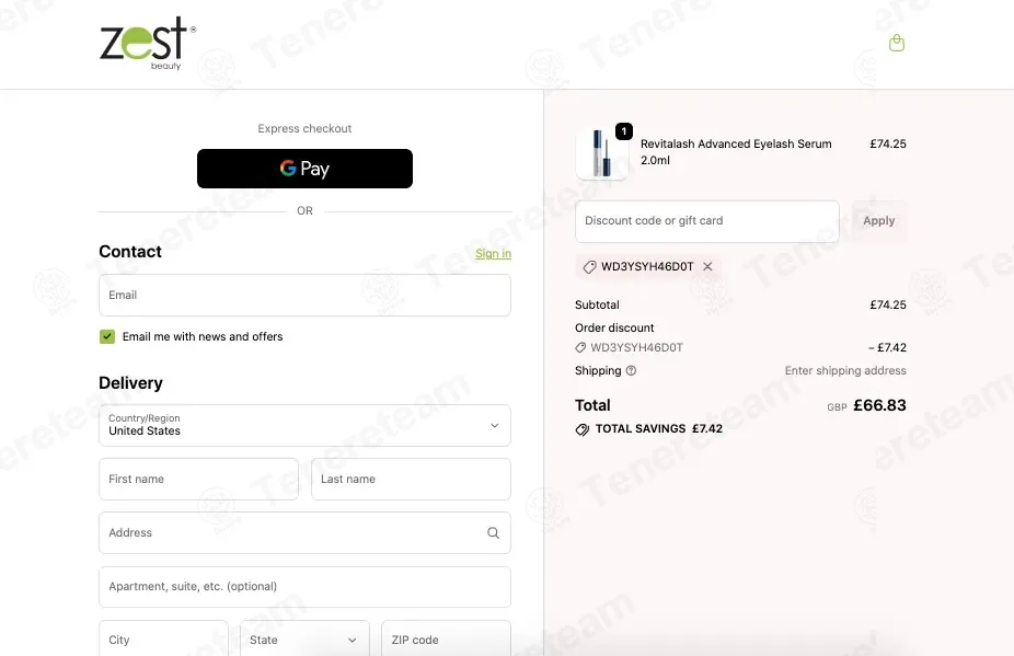 Zest Beauty coupon code: 10% off with WD3YSYH46D0T. Tested and valid as 3 months ago.