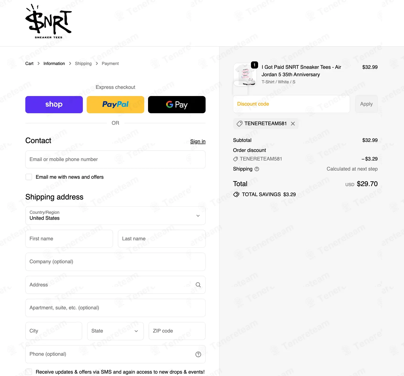 SNRT Sneaker Tees coupon code re-checked and confirmed working at checkout