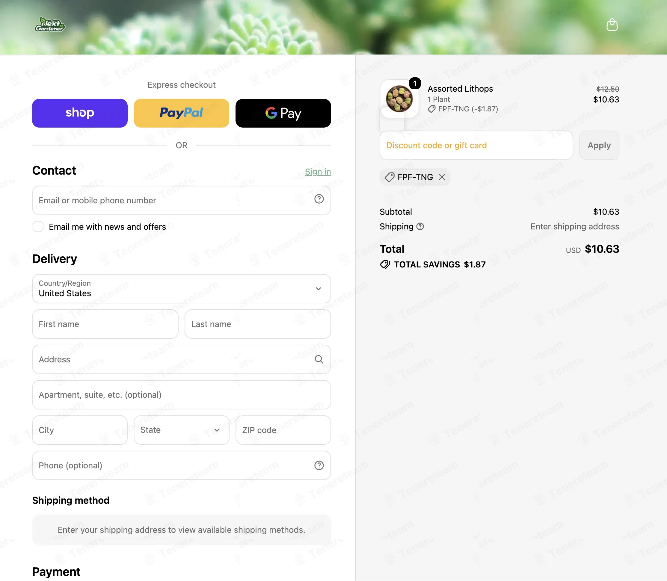 The Next Gardener apply coupon code
