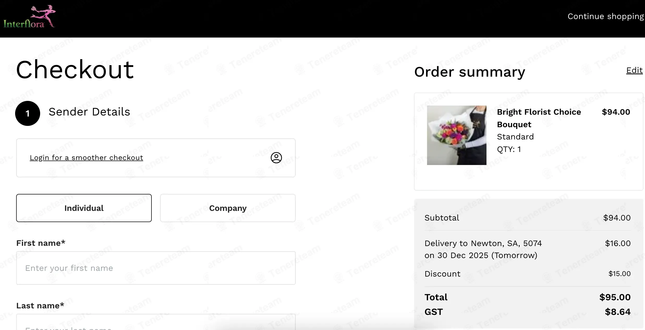 Interflora Australia coupon code: $15 off with THANKYOU15. Tested and valid as 6 days ago.