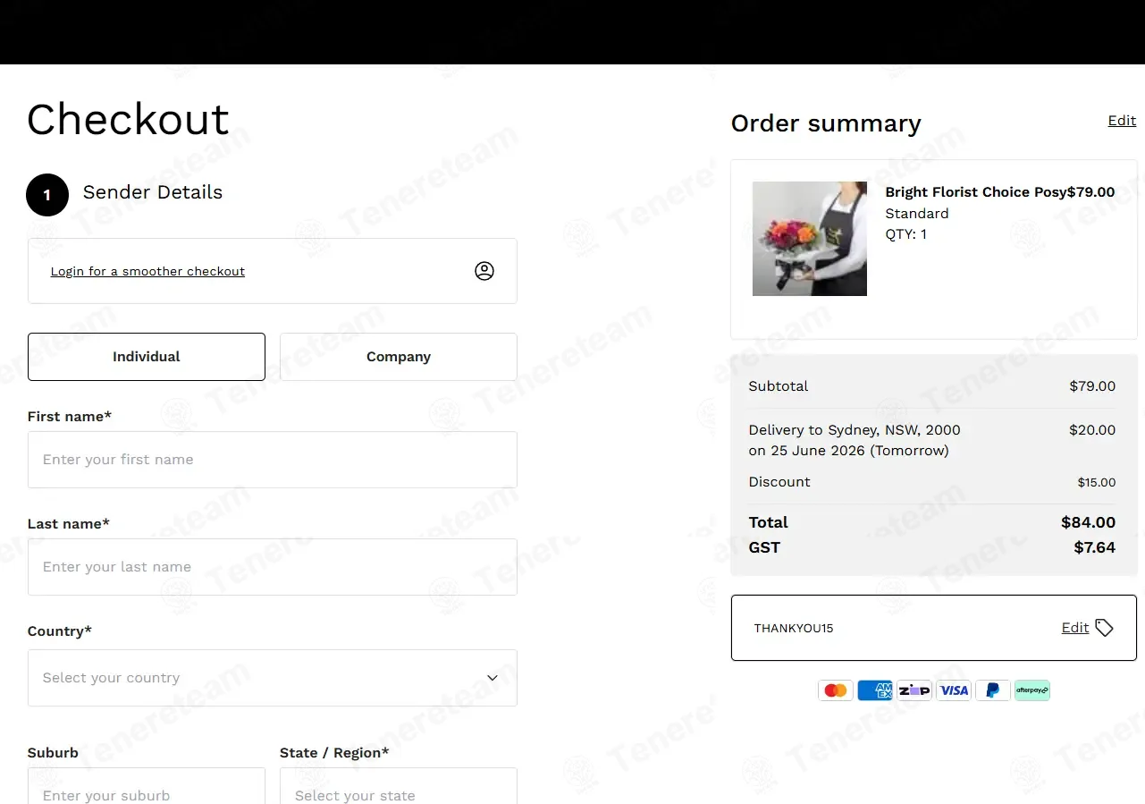 Interflora Australia coupon code: $15 off with THANKYOU15. Tested and valid as 6 days ago.