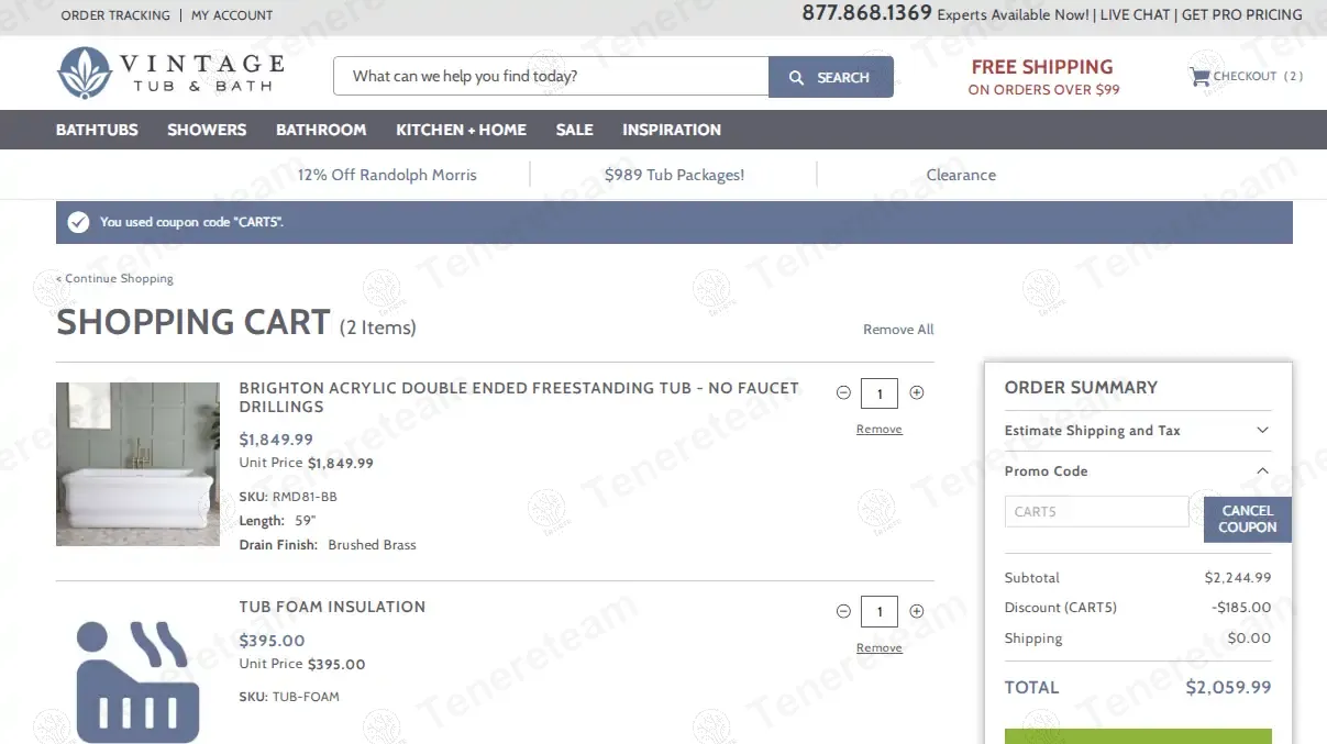 Vintage Tub & Bath coupon code: 8% off with CART5. Tested and valid as 7 months ago.