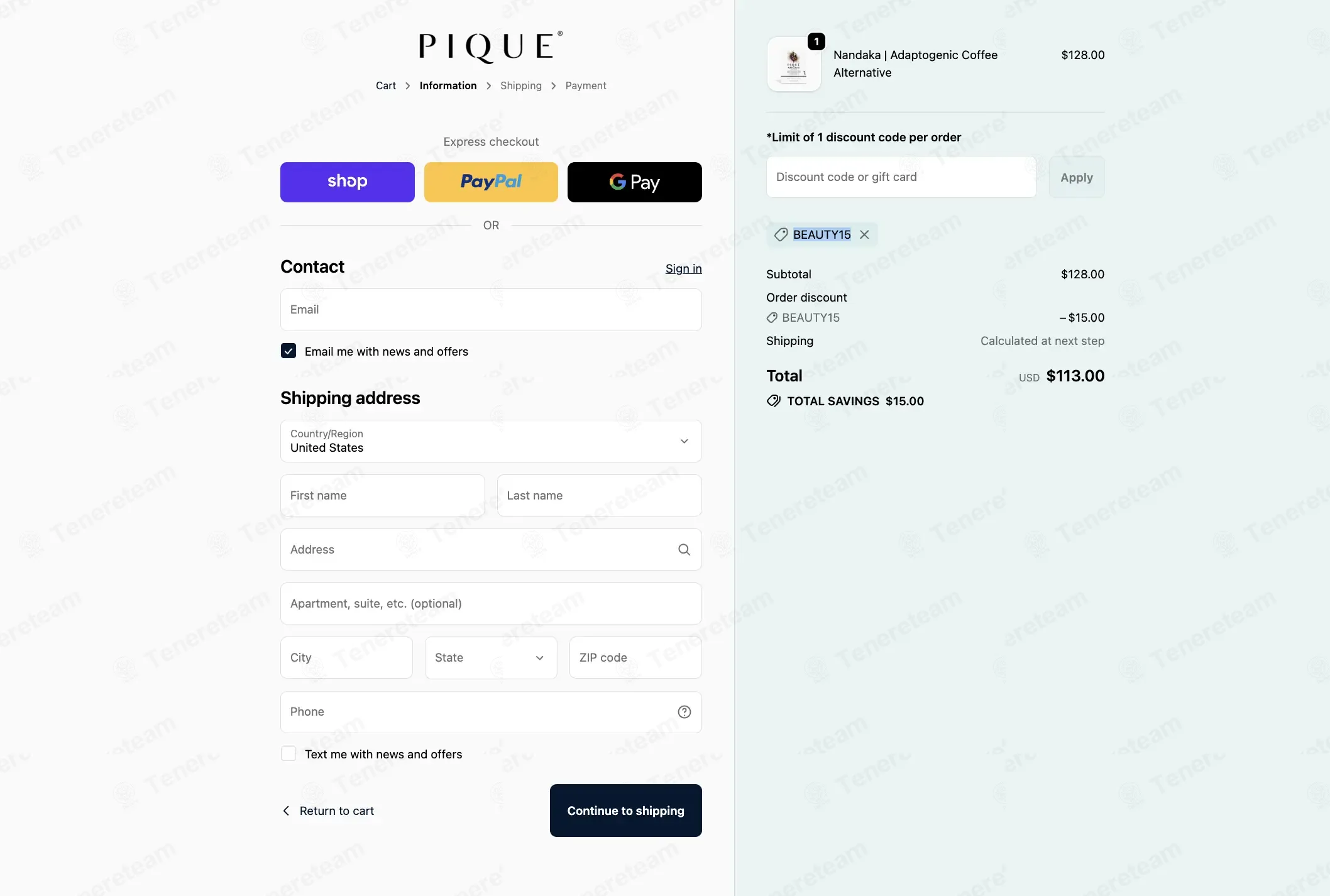 PiqueTea coupon code: $15 off with BEAUTY15. Tested and valid as 8 months ago.