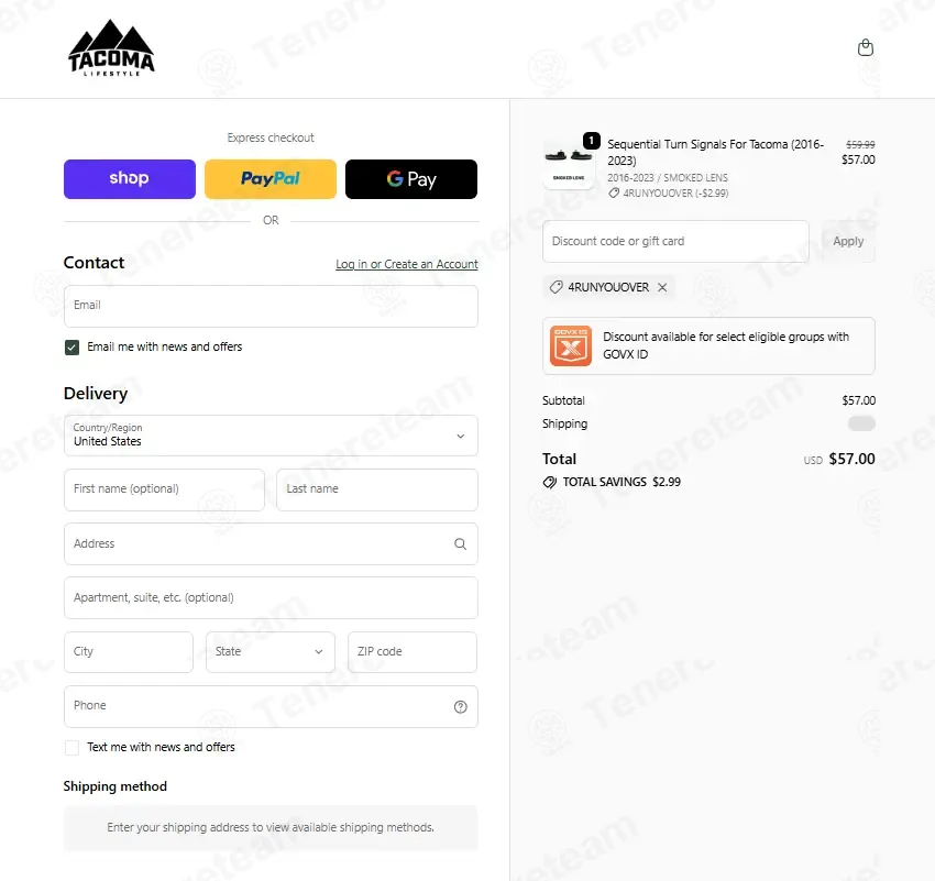 Tacoma Lifestyle coupon code: 5% off with 4RUNYOUOVER. Tested and valid as 3 months ago.