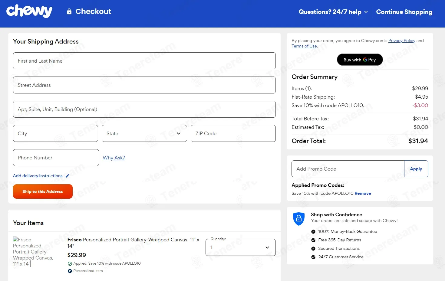Chewy coupon code: 10% off with APOLLO10. Tested and valid as 1 week ago.