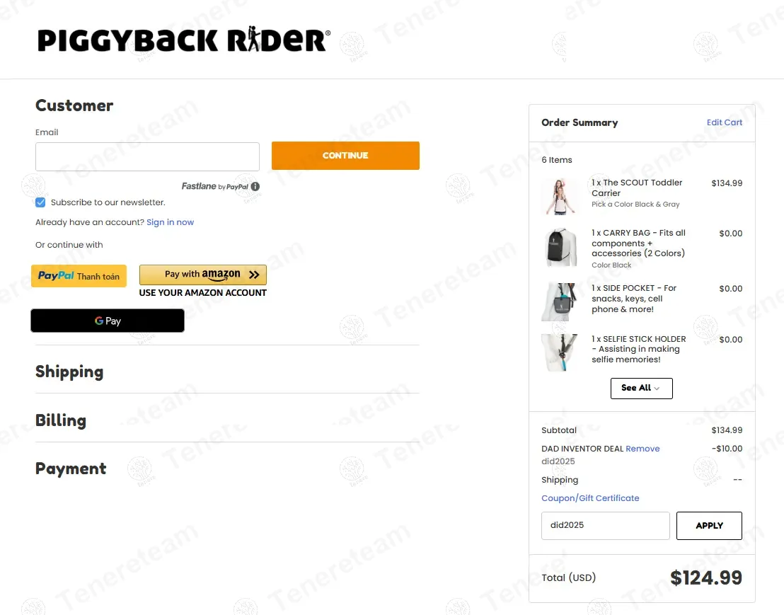 Piggyback Rider coupon code: $10 off with did2025. Tested and valid as 1 year ago.