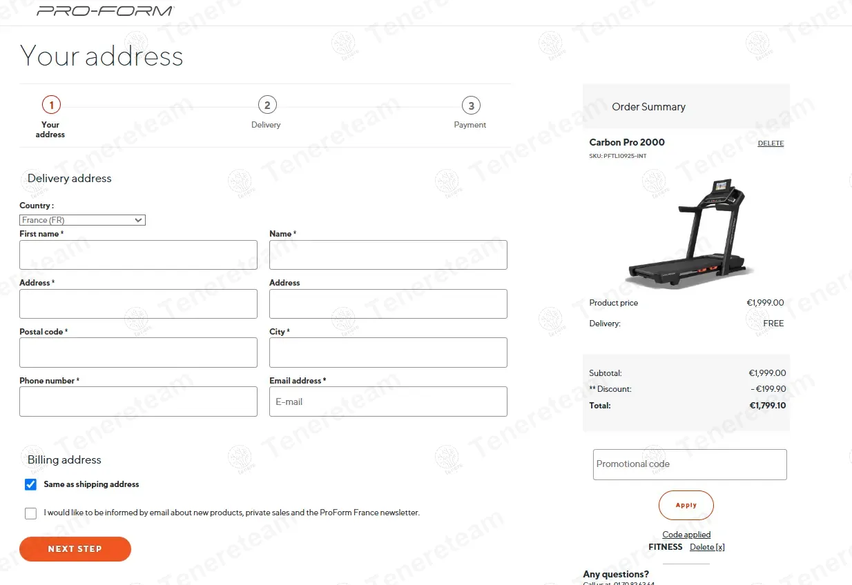Proform Fitness FR coupon code: 10% off with FITNESS. Tested and valid as 1 year ago.
