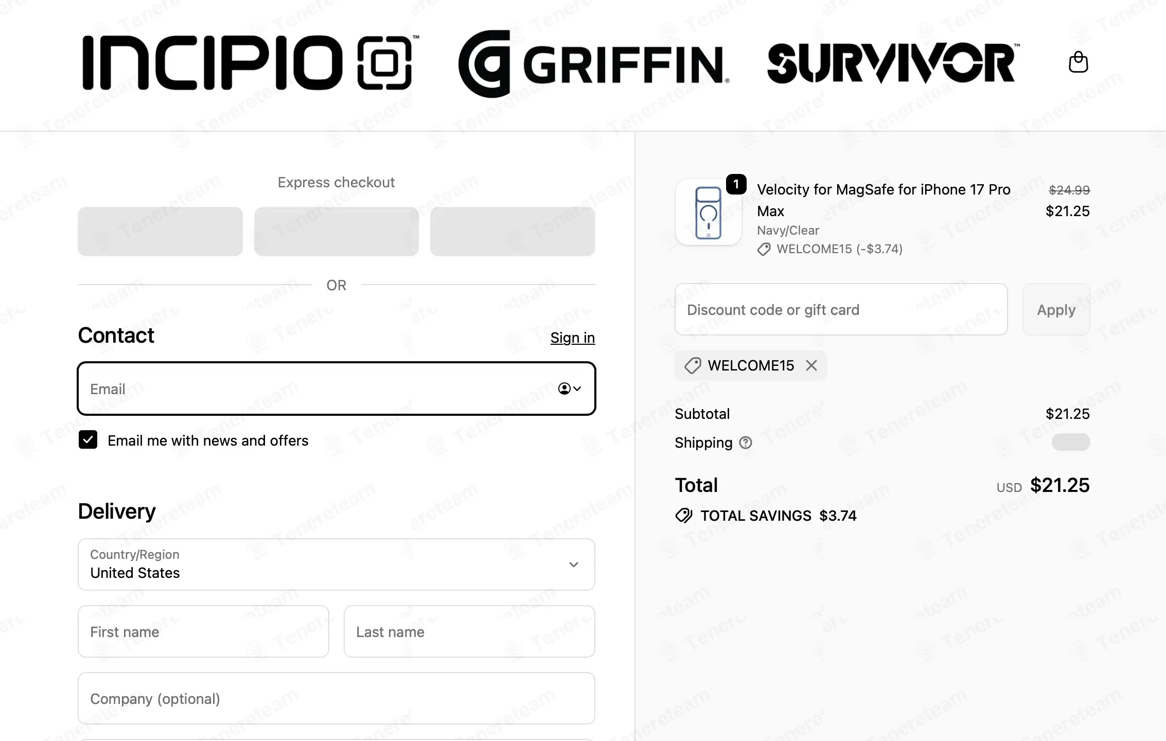 Incipio coupon code: 15% off with WELCOME15. Tested and valid as 6 months ago.