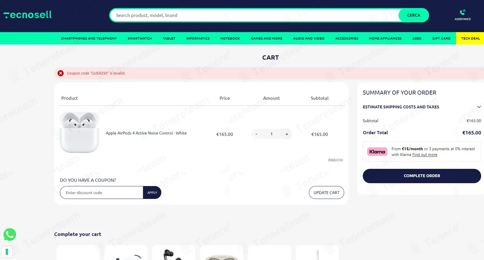 Tecnosell coupon code: €6 off with GUERZ50. Tested and valid as 4 months ago.
