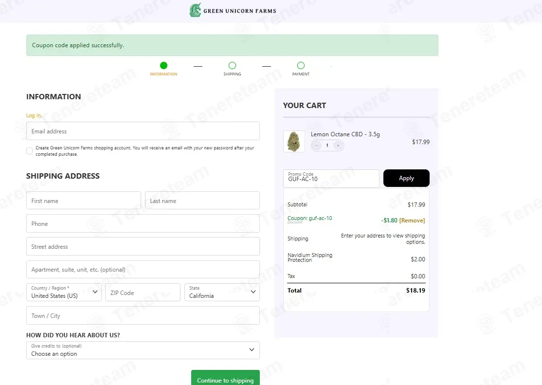 Green Unicorn Farms coupon code: 10% off with GUF-AC-10. Tested and valid as 1 month ago.