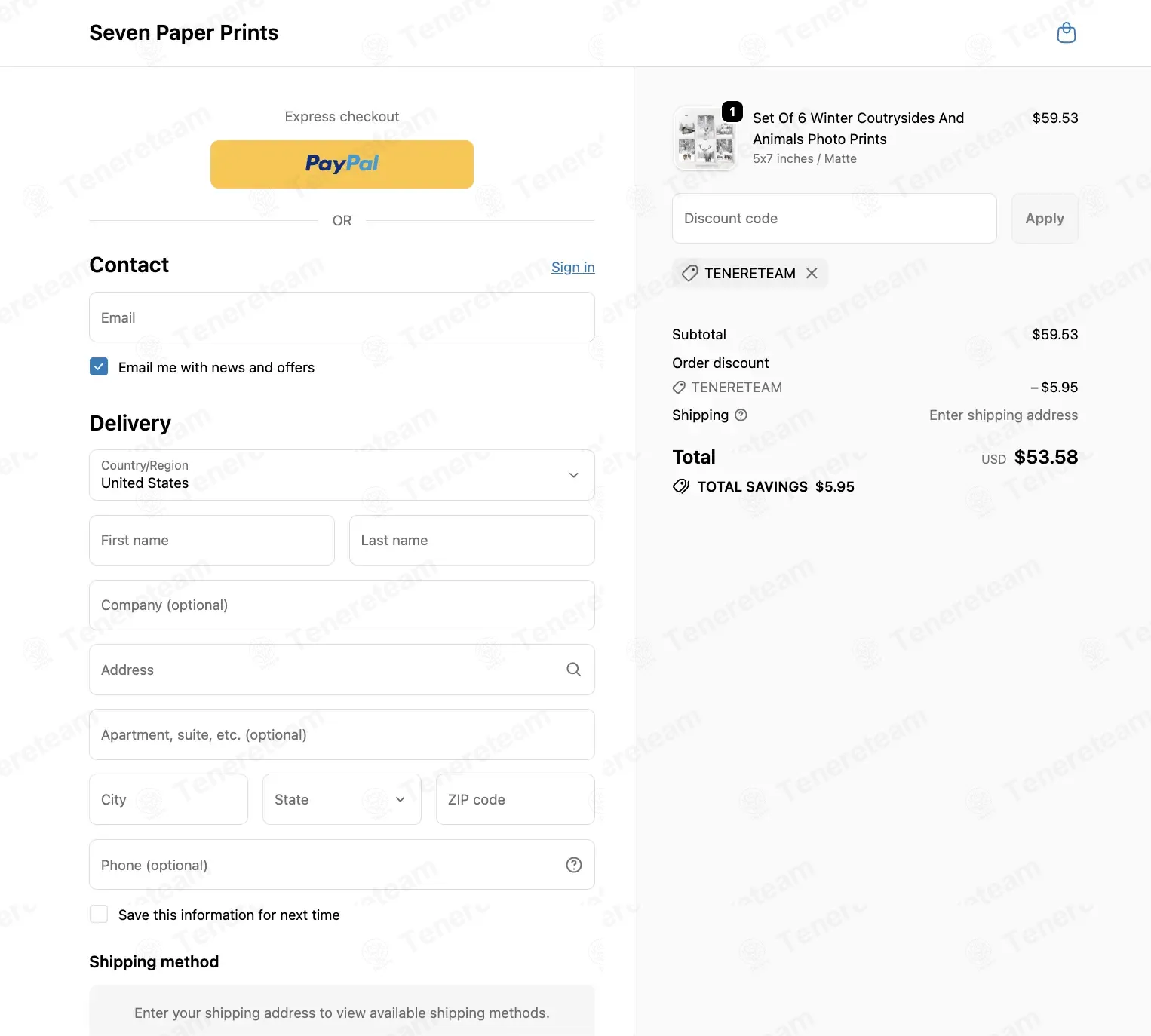 Seven Paper Prints coupon code: 10% off with TENERETEAM. Tested and valid as 2 weeks ago.