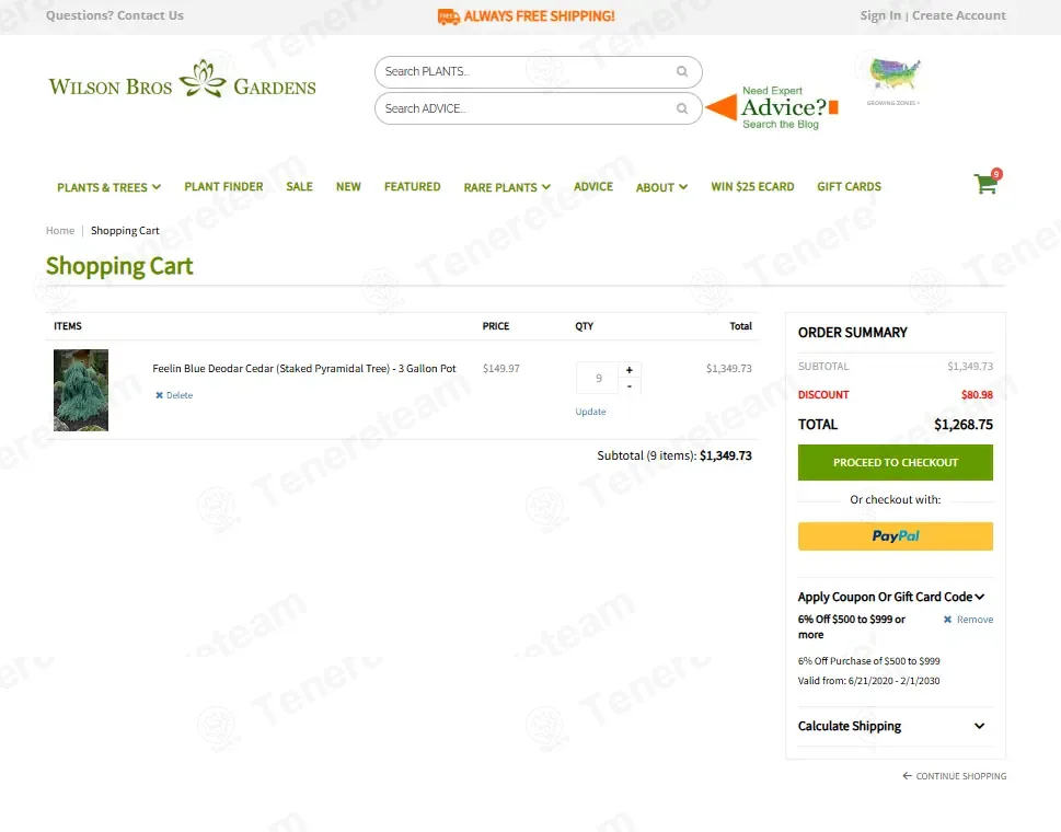 Wilson Bros Gardens coupon code: 6% off with 6OFFVIP. Tested and valid as 3 months ago.