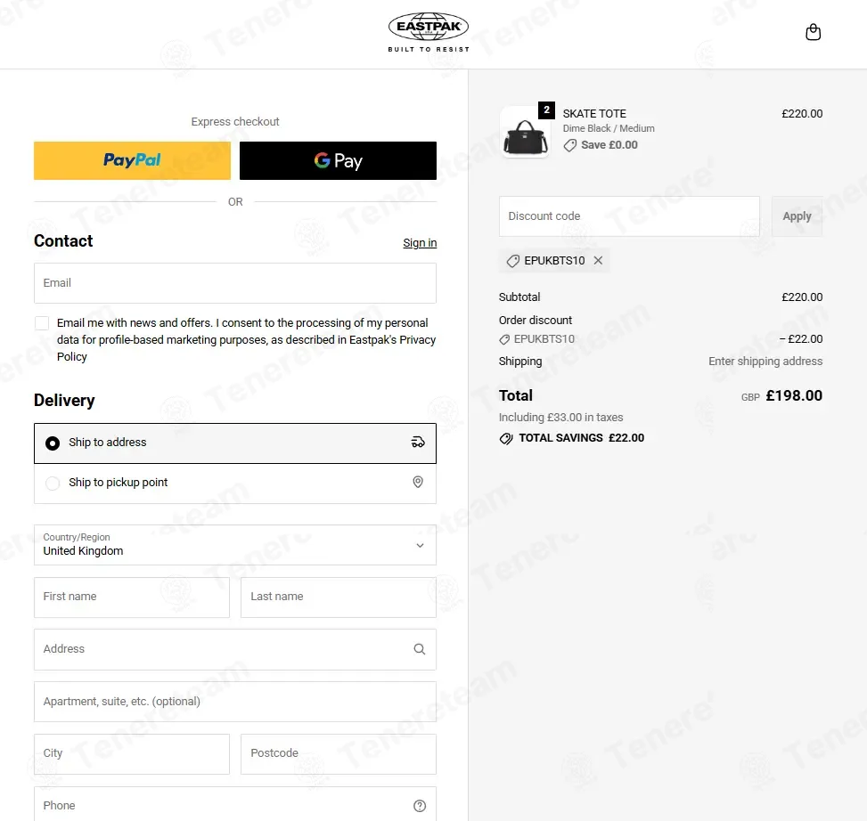EastPak coupon code: 10% off with EPUKBTS10. Tested and valid as 6 days ago.