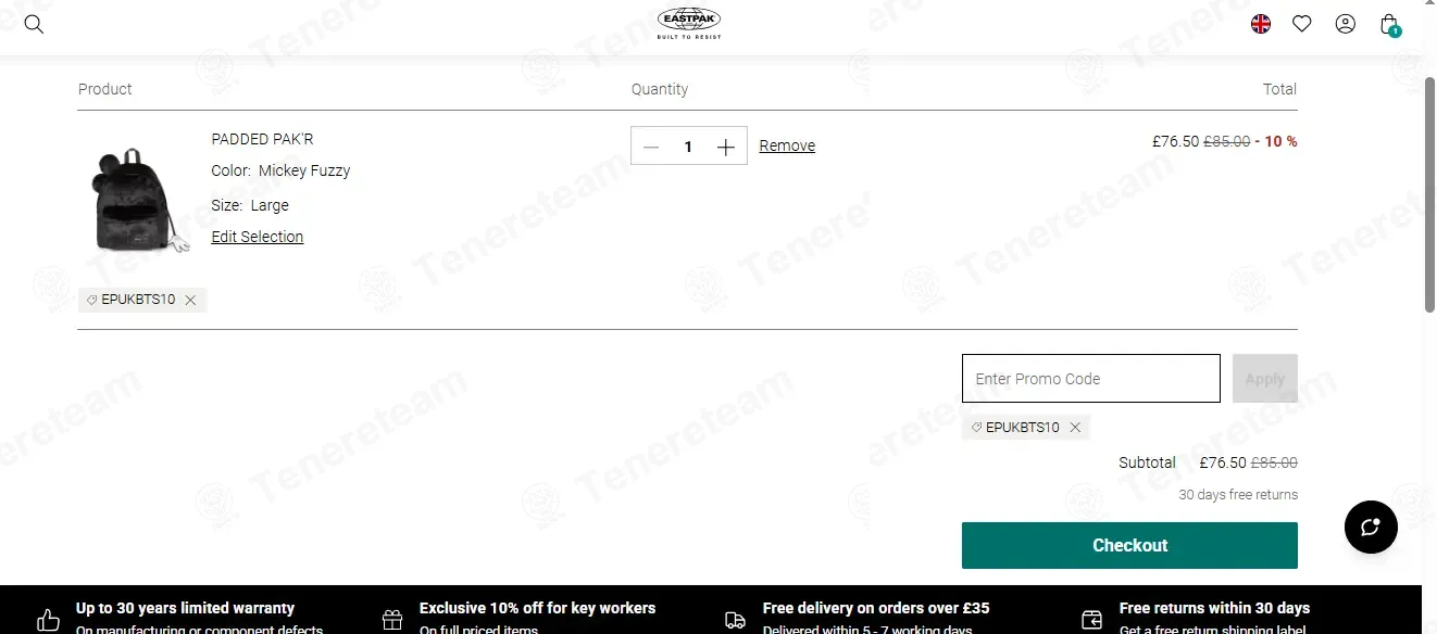 EastPak coupon code: 10% off with EPUKBTS10. Tested and valid as 6 days ago.