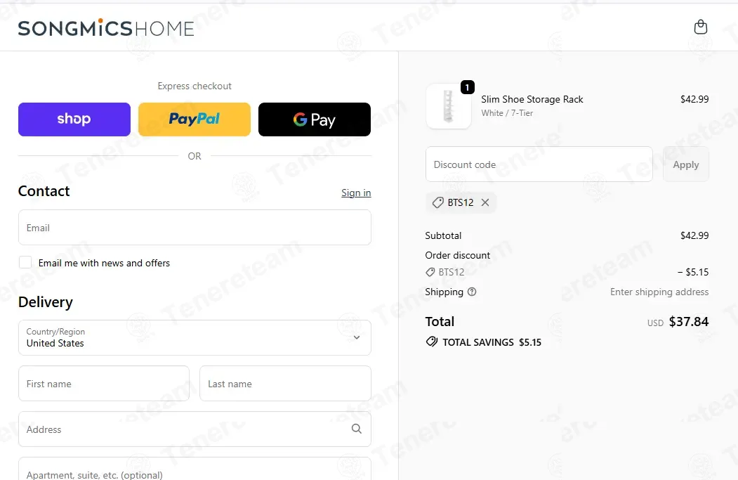 Songmics coupon code: 12% off with BTS12. Tested and valid as 1 month ago.