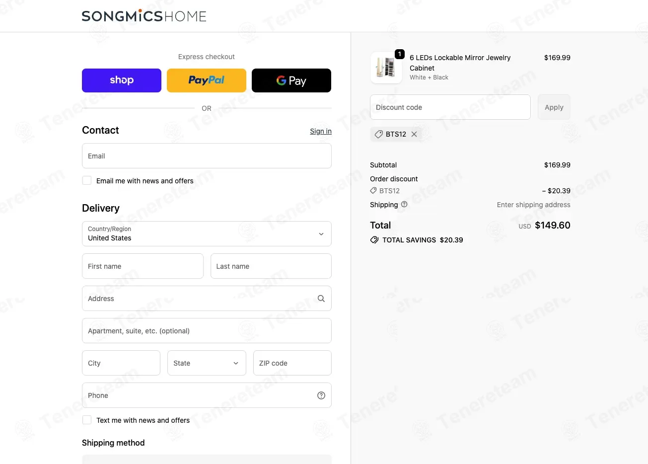 Songmics coupon code: 12% off with BTS12. Tested and valid as 1 month ago.