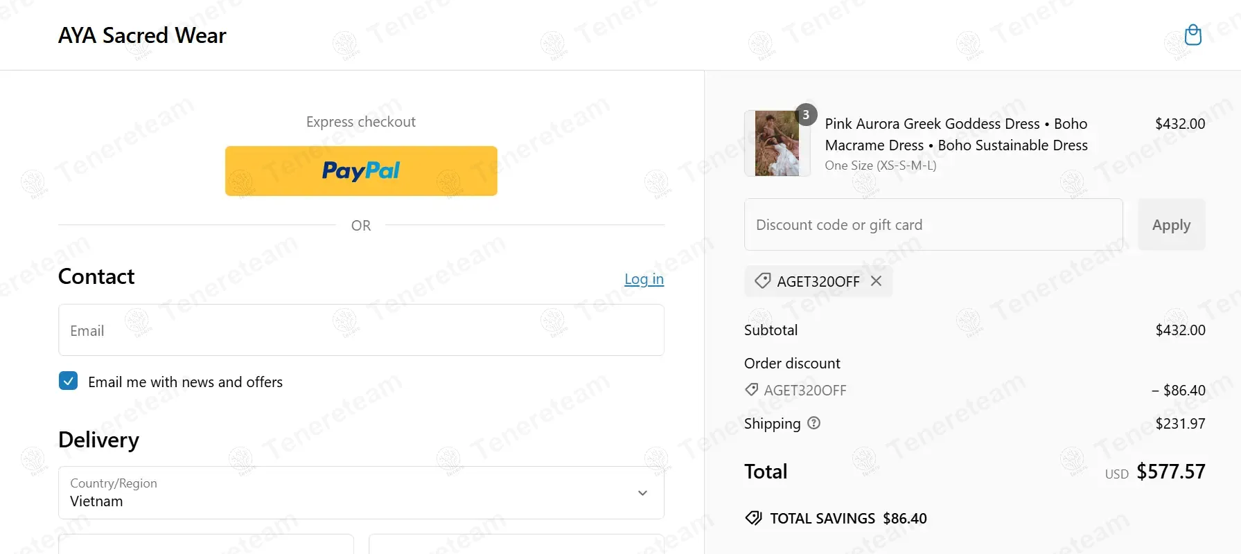 AYA Sacred Wear coupon code: 20% off with AGET320OFF. Tested and valid as 1 year ago.