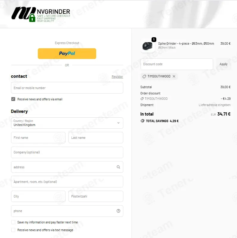 Nvgrinder coupon code: 11% off with TIMSOUTHWOOD. Tested and valid as 1 month ago.