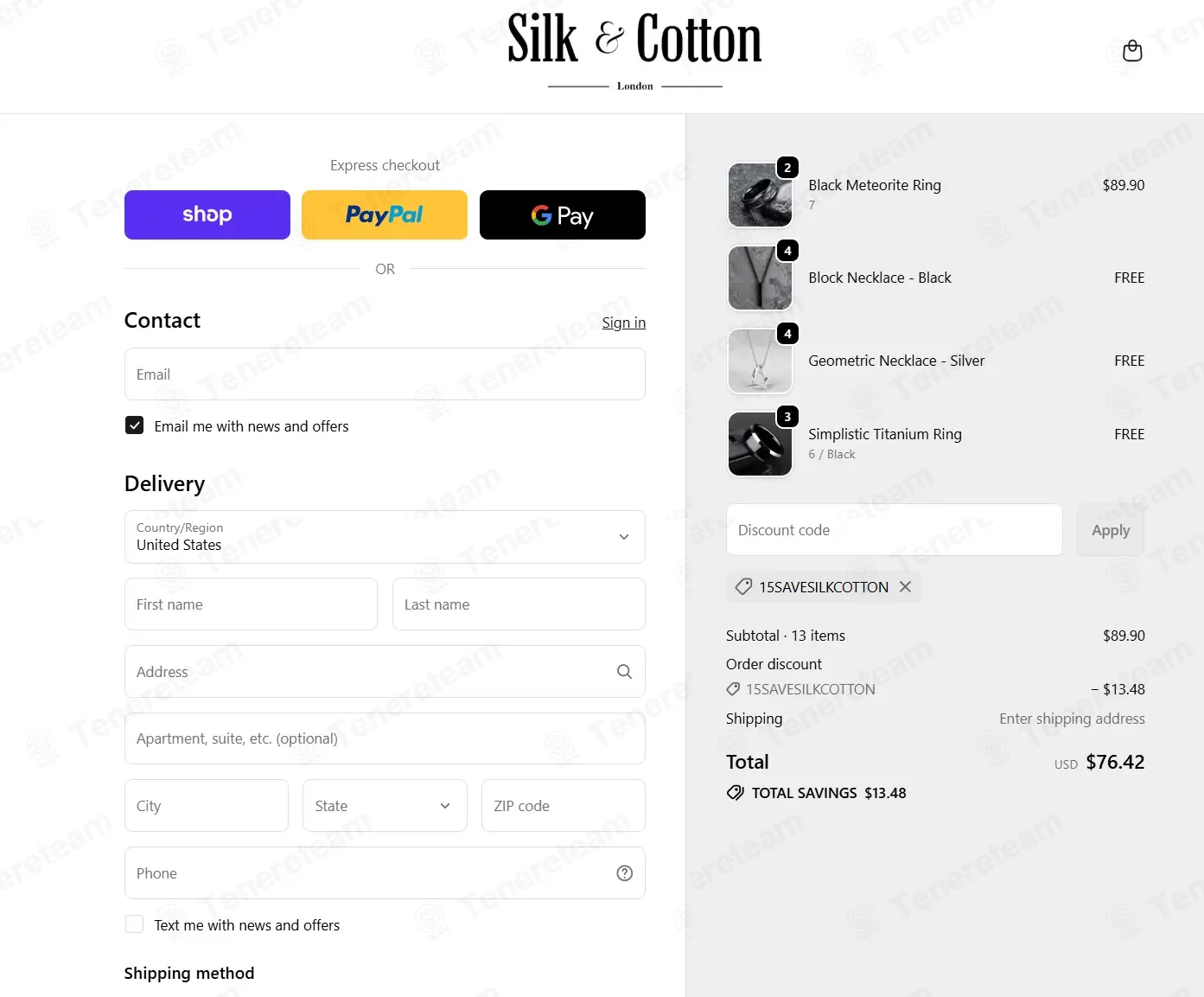 Silk And Cotton Store coupon code: 15% off with 15SAVESILKCOTTON. Tested and valid as 2 months ago.