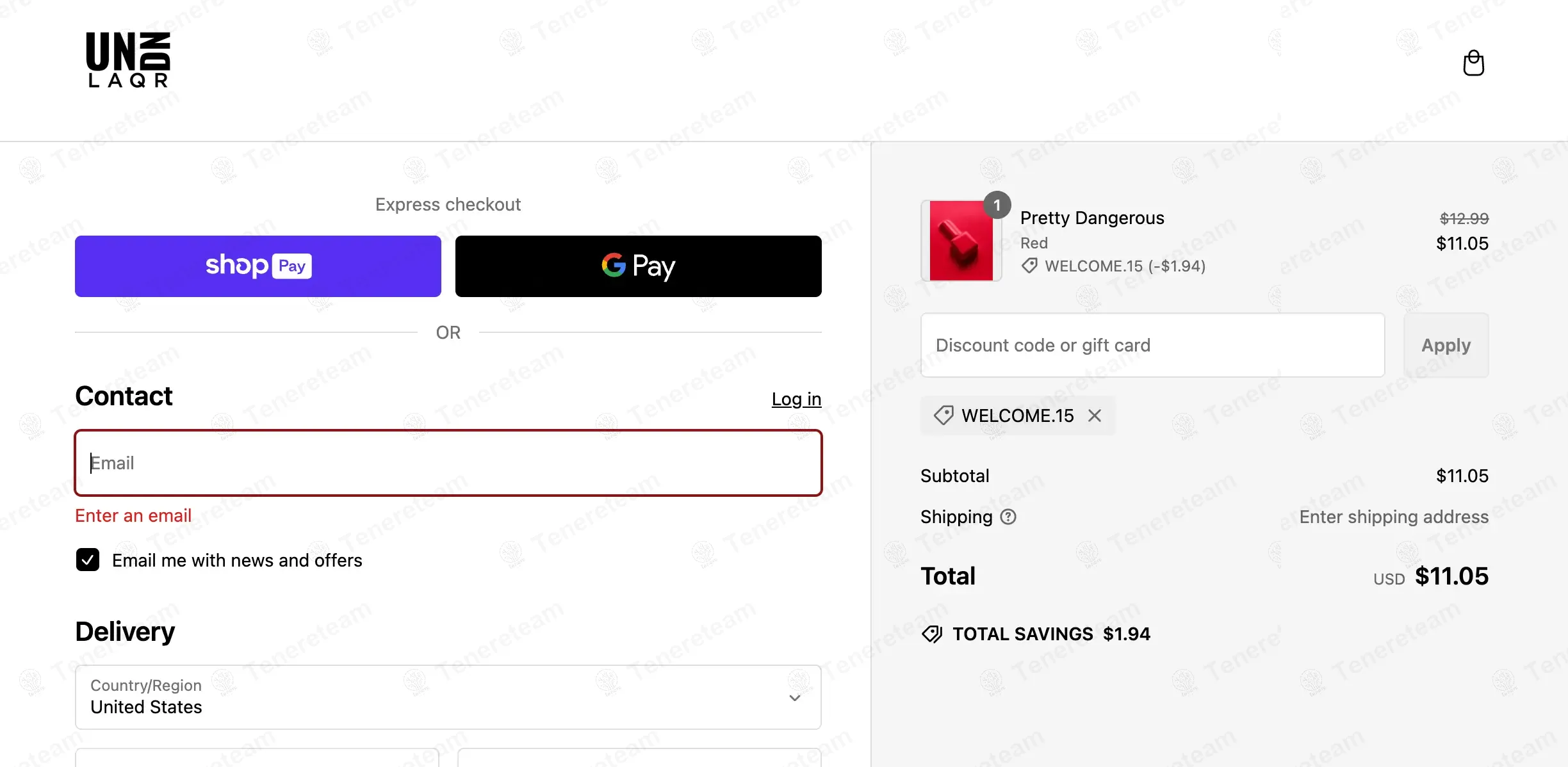 UN/DN LAQR coupon code: 15% off with WELCOME15. Tested and valid as 1 year ago.
