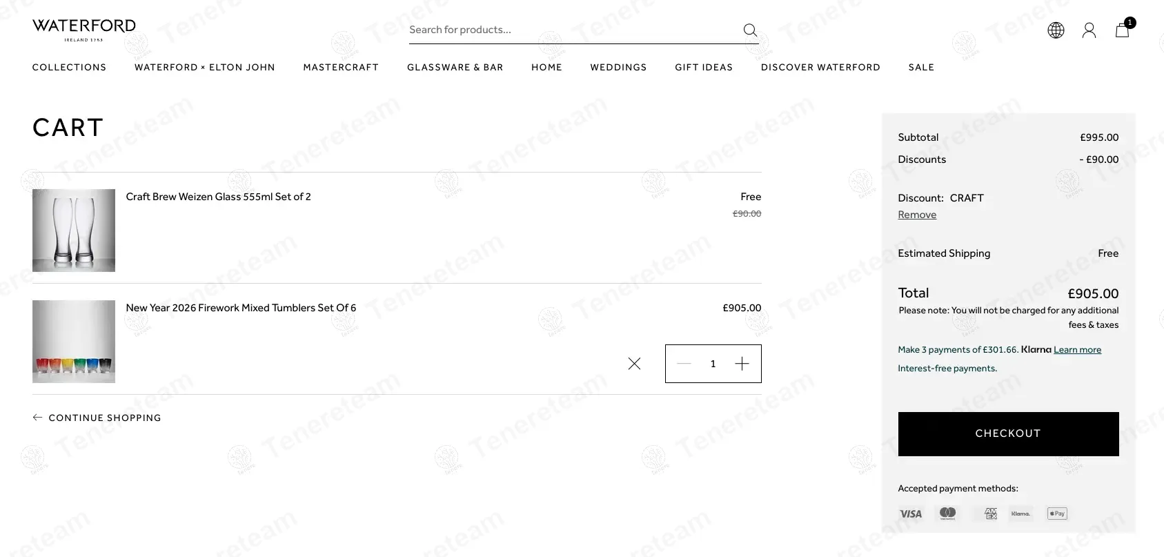 Waterford UK coupon code: Sale off with CRAFT. Tested and valid as 1 year ago.