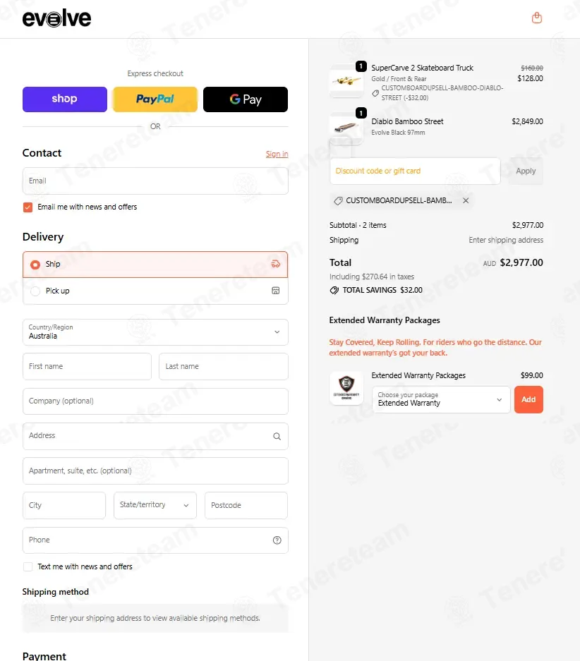Evolve Skateboards Australia coupon code: 20% off with CUSTOMBOARDUPSELL-BAMBOO-DIABLO-STREET. Tested and valid as 3 months ago.