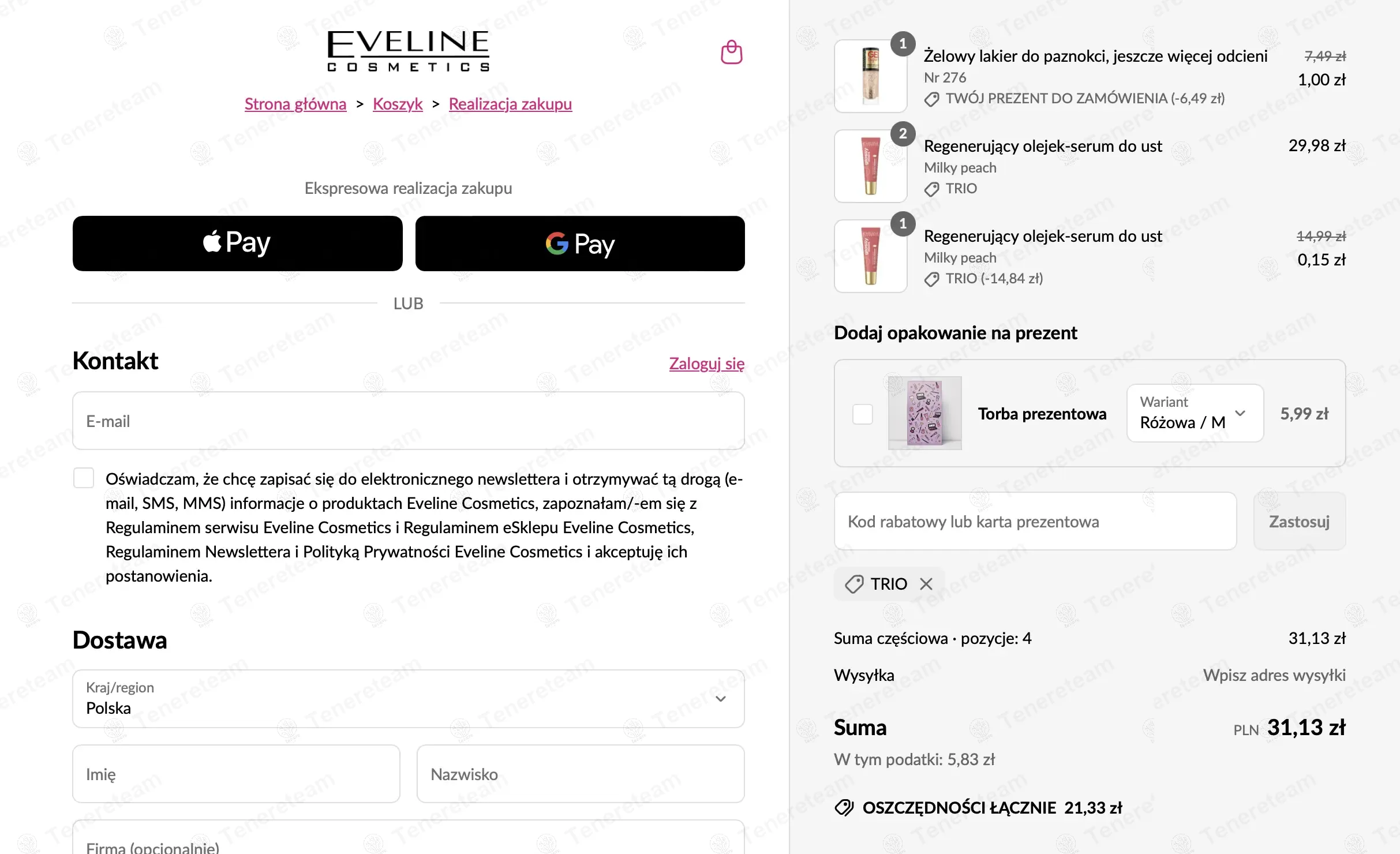 Eveline PL apply coupon code