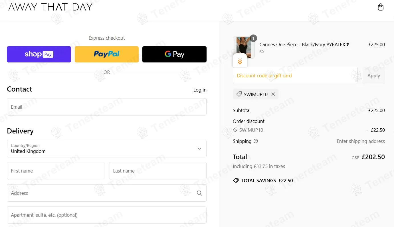 Away That Day coupon code: 10% off with SWIMUP10. Tested and valid as 1 year ago.