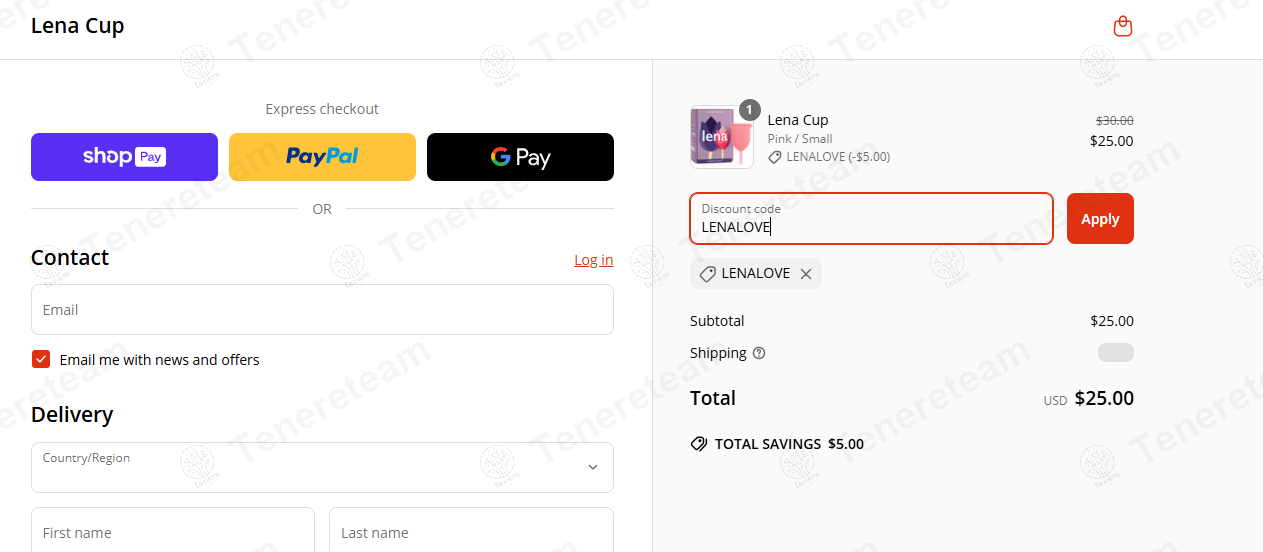 Lena Cup coupon code: $5 off with LENALOVE. Tested and valid as 1 year ago.