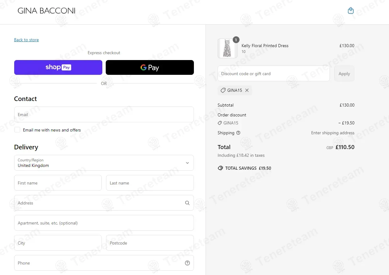 Ginabacconi coupon code: 15% off with GINA15. Tested and valid as 1 year ago.