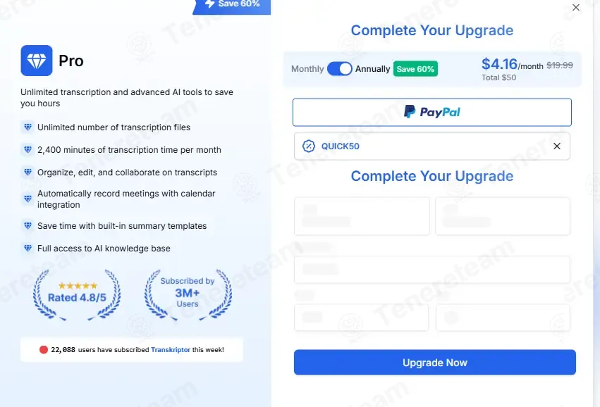 Transkriptor apply coupon code