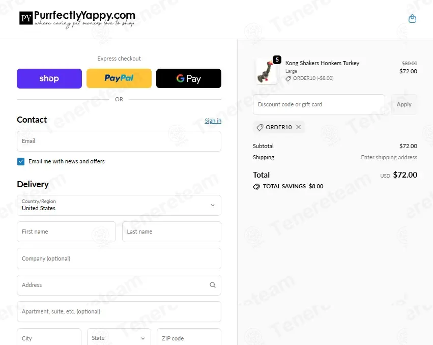 PurrfectlyYappy coupon code: 10% off with ORDER10. Tested and valid as 10 months ago.