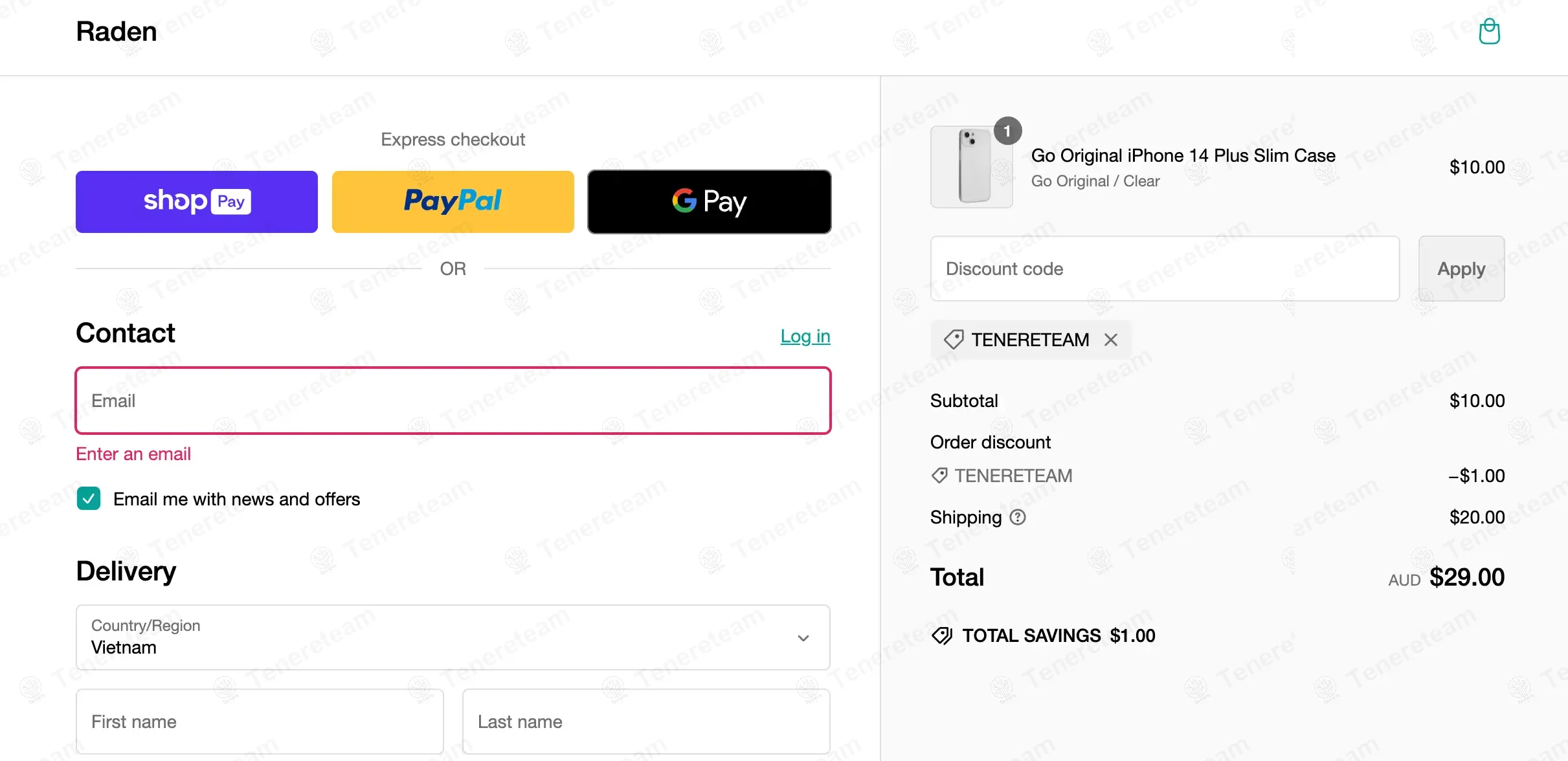Raden coupon code: 15% off with TENERETEAM. Tested and valid as 1 year ago.