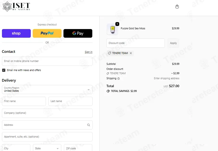 Iset by Nature coupon code: 10% off with TENERE TEAM. Tested and valid as 1 month ago.