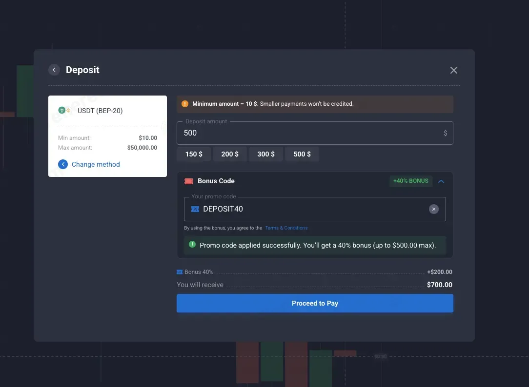 Quotex coupon code: 40% off with DEPOSIT40. Tested and valid as 2 months ago.