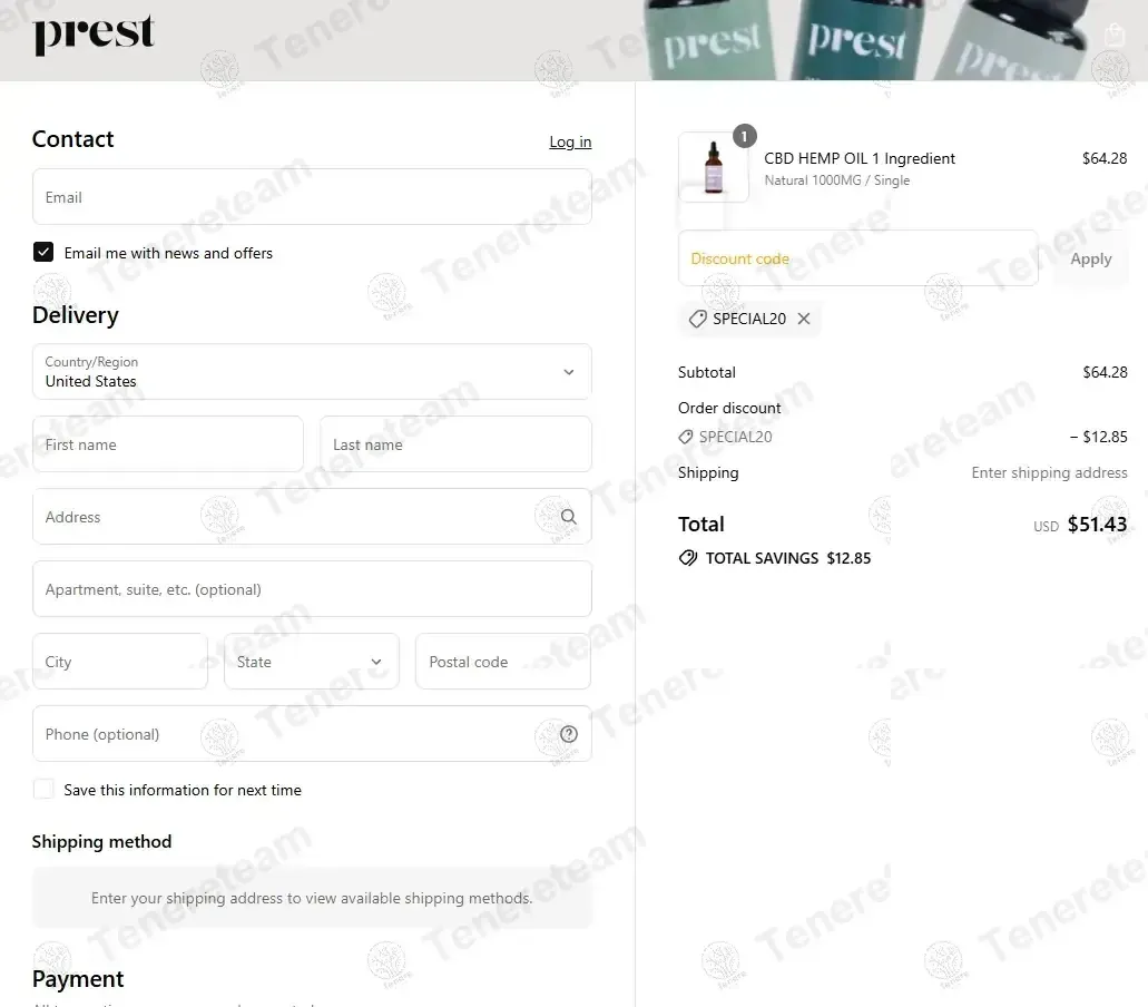 Prest Organics coupon code: 20% off with SPECIAL20. Tested and valid as 1 week ago.