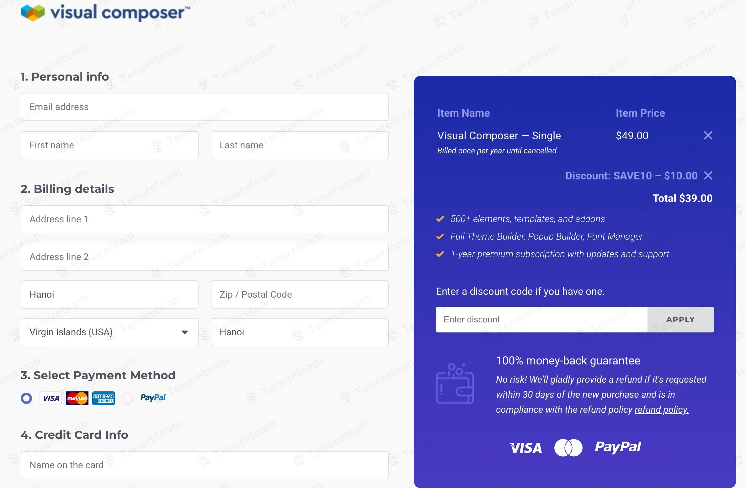 Visual Composer apply coupon code
