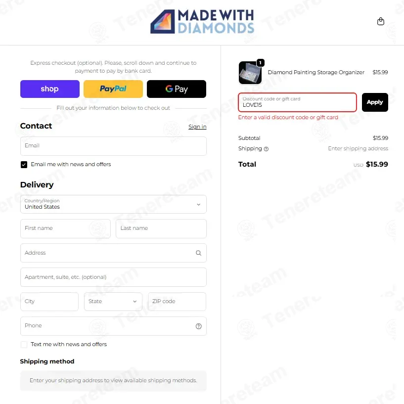 Made with Diamonds coupon code: 15% off with LOVE15. Tested and valid as 2 months ago.
