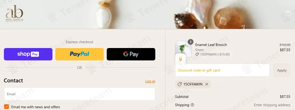 Angel Barocco coupon code: 15% off with 15OFFAWIN. Tested and valid as 1 year ago.