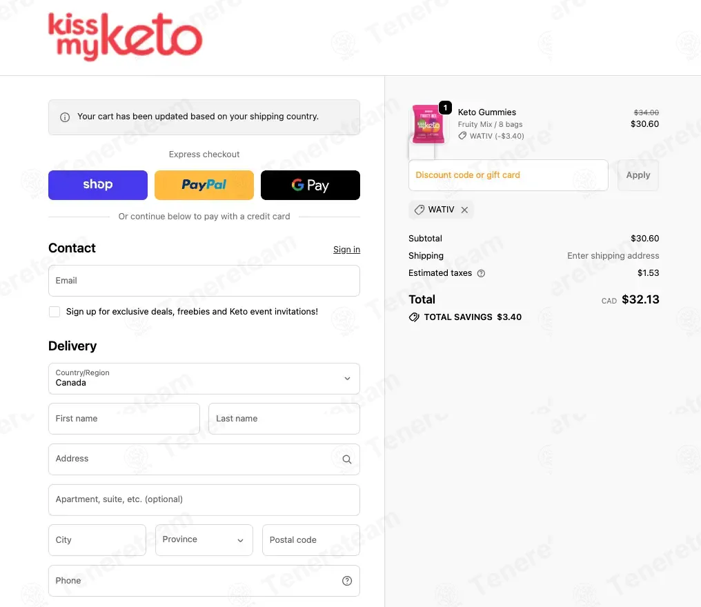 Kiss My Keto coupon code: 10% off with WATIV. Tested and valid as 10 months ago.