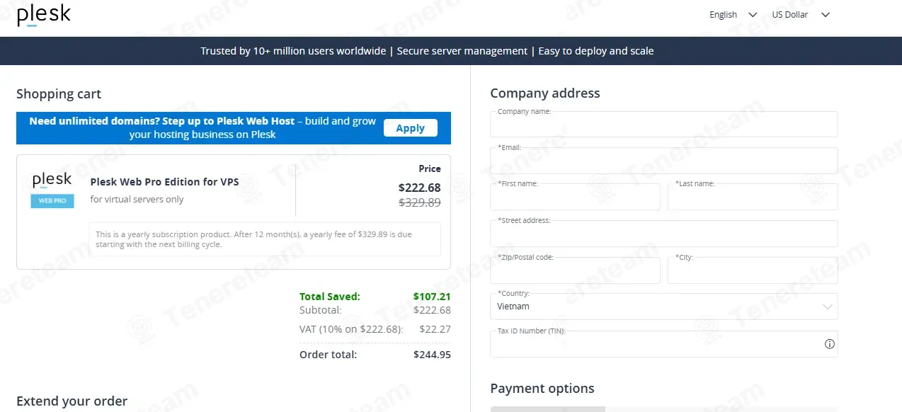 Plesk apply coupon code