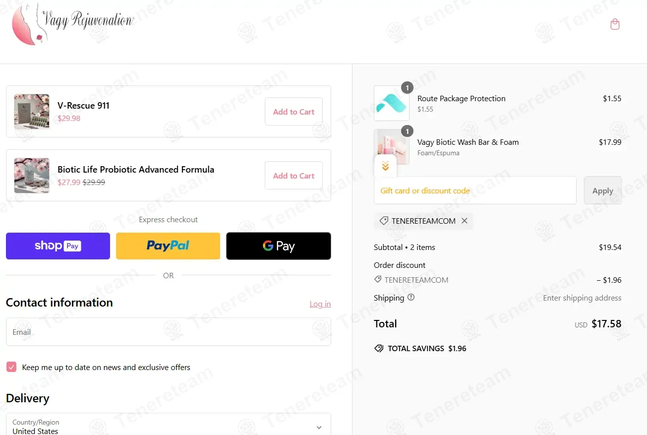 Vagy Rejuvenation coupon code: 10% off with TENERETEAMCOM. Tested and valid as 1 year ago.